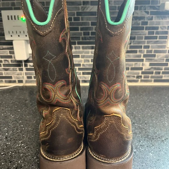 Justin Cowboy Cowgirl  Boots Women Girls Size 9, Brown leather - Picture 6 of 14